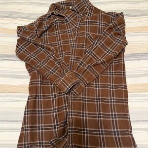 Brown Plaid long sleeve shirt dress